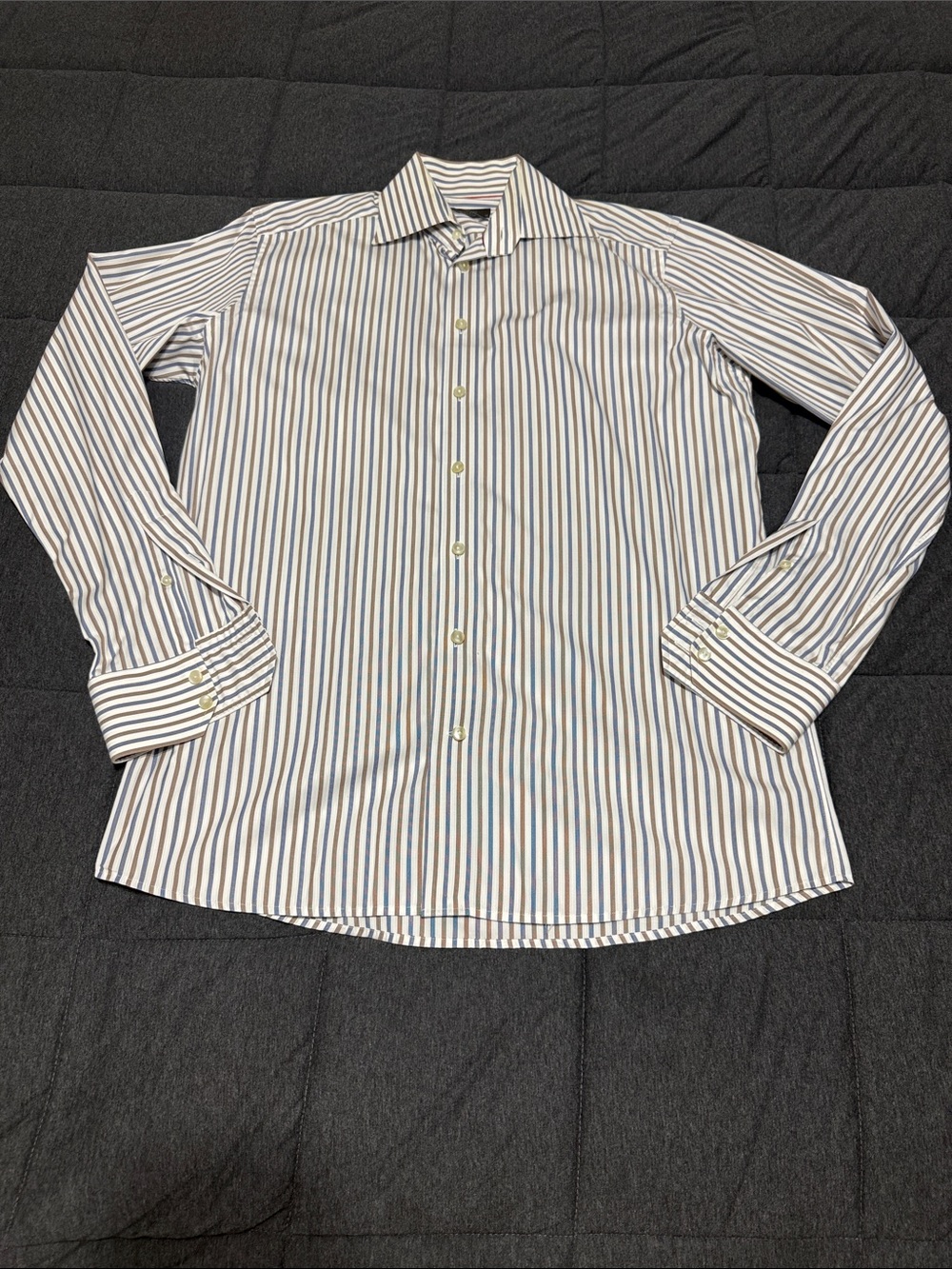 Eton Ganghester 1928 Dress Shirt Mens 16.5 42 Contemporary Fit Blue Tan Striped